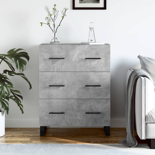 Wooden Chest of Drawers with 3 Drawers Gray 69.5x34x90cm
