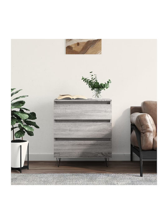 Wooden Chest of Drawers with 3 Drawers Gray 60x...