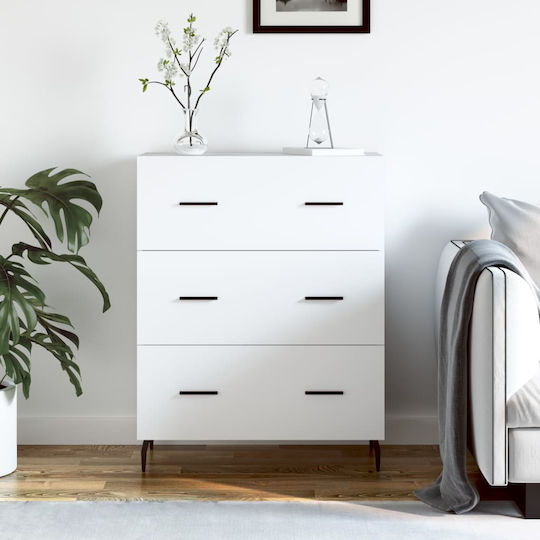 Wooden Chest of Drawers with 3 Drawers White 69.5x34x90cm