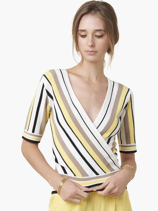 Bluză Pentru Femei Cu Mâneci Scurte De Vara Model Cu Dungi Multicolor