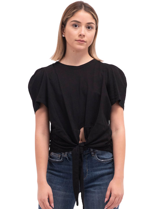 Silvian Heach 'KOLEDO' pentru Femei de Vară Crop Top cu Mâneci Scurte Negru