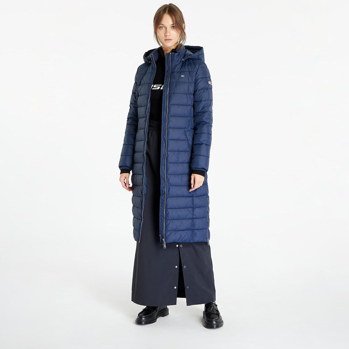 Tommy Hilfiger Women's Long Puffer Jacket for Spring or Autumn with Hood  Navy Blue DW0DW14385C87