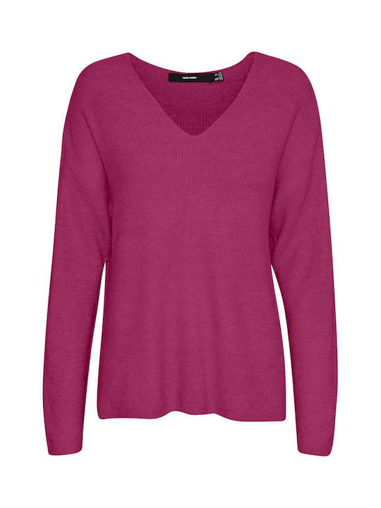 Vero Moda Women's Long Sleeve Sweater with V Neckline Purple