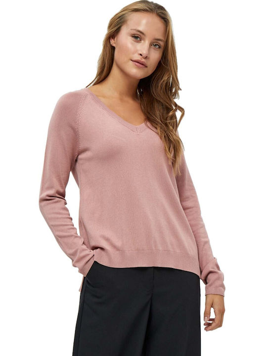 Peppercorn Tana Damen Langarm Pullover mit V-Ausschnitt Rosa