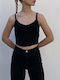 Damen Sommer Crop Top mit Trägern Schwarz
