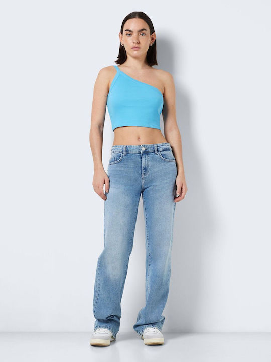 Noisy May Damen Sommerliches Crop Top Baumwolle Ärmellos Blau