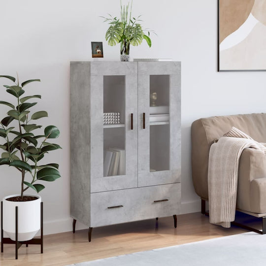 Floor-standing Living Room Display Cabinet made of Wood & Metal with Glass Gray 69.5x31x115cm