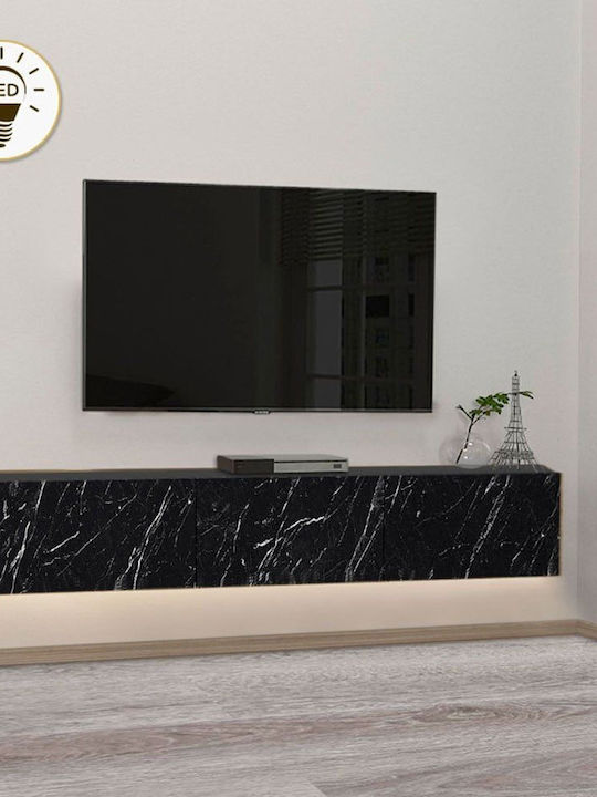 TV Stand Damla with LED Lighting Black Marble Effect L180xD29.5xH29.5cm