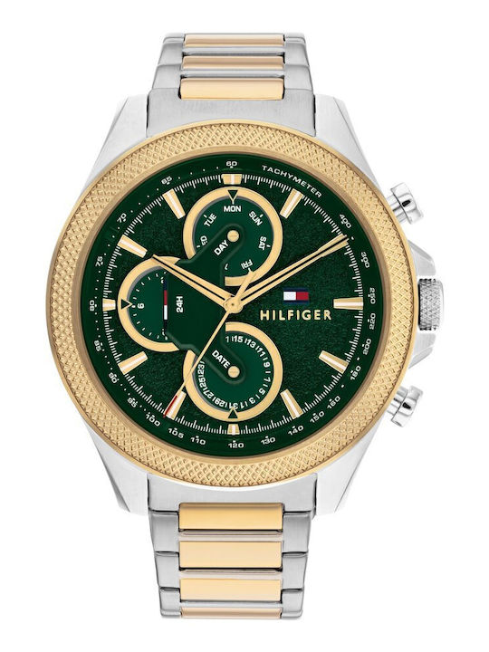 Tommy Hilfiger Clark Ανδρικό Ρολόι 46mm Χρονογράφος Μπαταρίας με Χρυσό Μεταλλικό Μπρασελέ