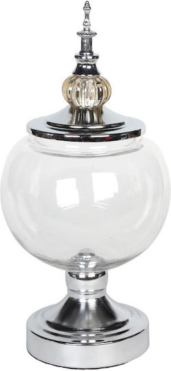 Keskor Vintage Φοντανιέρα Γυάλινη με Καπάκι και Πόδι 15.5x15.5x33cm Ασημί