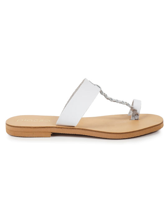 Piazza Shoes Leather Women's Flat Sandals in White Color