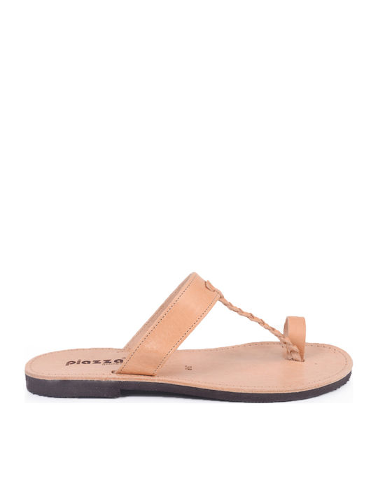 Leather Women's Flat Sandals Beige