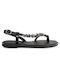 Piazza Shoes Leather Women's Flat Sandals in Black Color