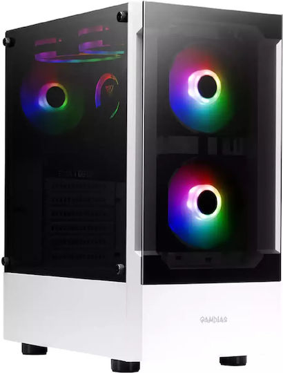 Gamdias TALOS E3 Gaming Midi Tower Computer Case with Window Panel and RGB Lighting White
