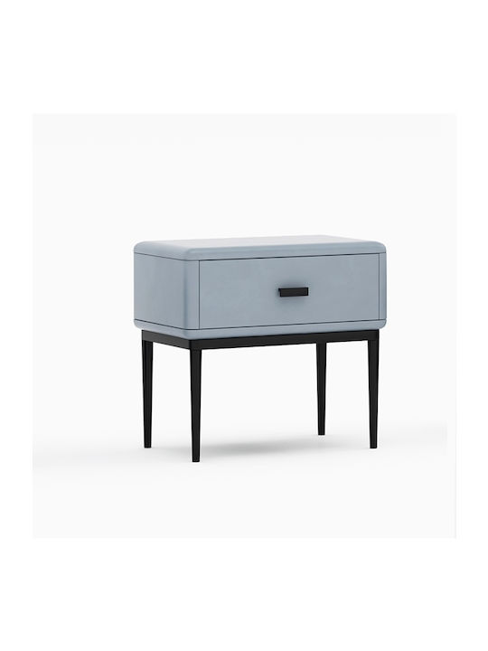 Vartia Bedside Table with Artificial Leather Gray 50x40x48cm