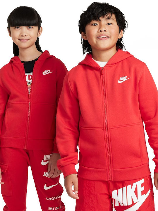 Nike Αθλητική Παιδική Ζακέτα Φούτερ Fleece με Κουκούλα Κόκκινη