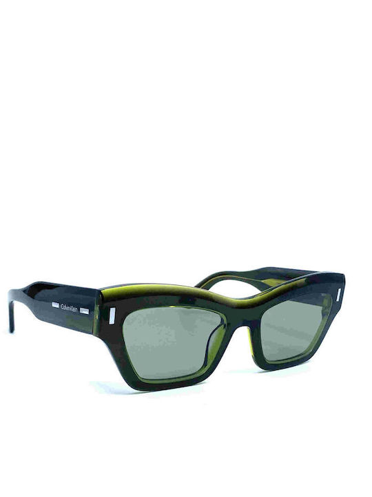 Calvin Klein Sunglasses with Green Acetate Frame and Gray Lenses CK23503S 320