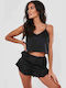 Merry See Summer Satin Babydoll Black