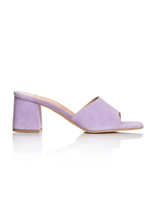 Shoe Art Chunky Heel Mules Lilac