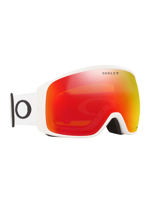 Oakley Flight Tracker Mască de Schi și Snowboard pentru Adulți Albă cu Lentilă Oglindă Roșie