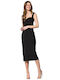 Matis Fashion Summer Midi Dress Sleeveless with Slit Black
