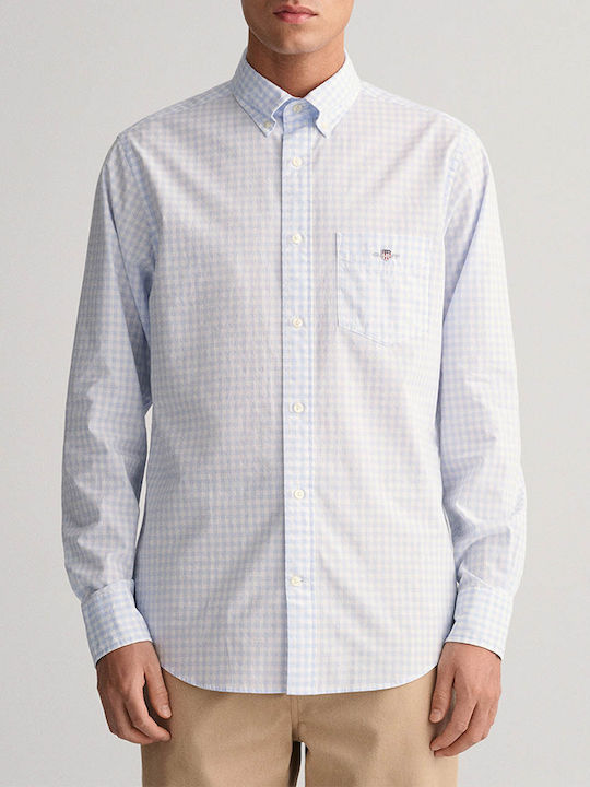 Gant Men's Shirt Long Sleeve Cotton Checked Light Blue