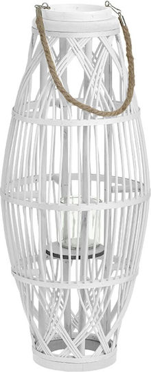 Inart Floortop Wooden Lantern White 26x26x62cm