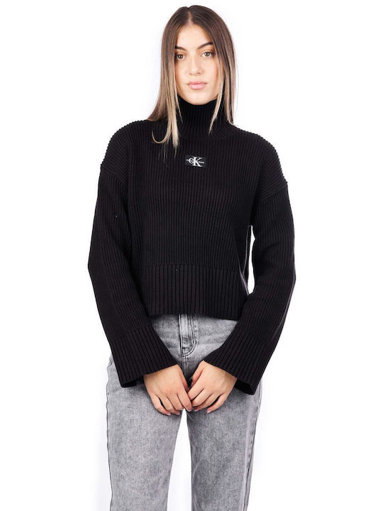 Calvin Klein Femei Cu mânecă lungă Pulover Bumbac Guler rulat Negru