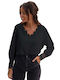 Amely Women's Summer Blouse Long Sleeve with V Neckline Black