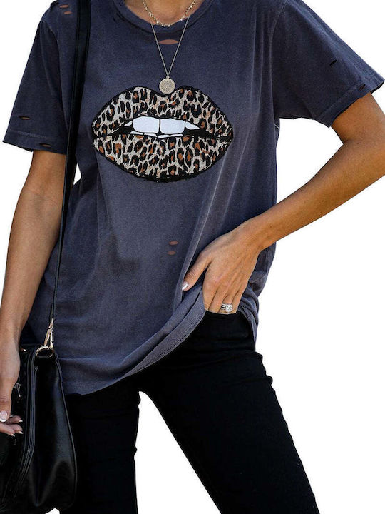 Amely Femeie Tricou Animal Print Gri