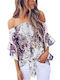 Amely Women's Summer Blouse Off-Shoulder with 3/4 Sleeve Floral Purple