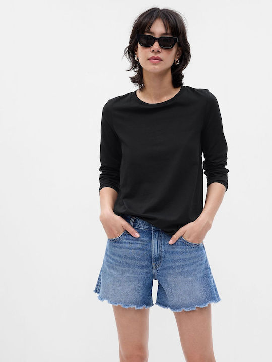 GAP Damen Sommer Bluse Baumwolle Langärmelig Schwarz