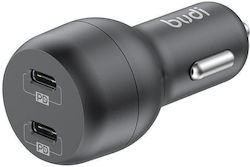 Budi Φορτιστής Αυτοκινήτου Μαύρος με Θύρες: 2xUSB 2xType-C 2xΑναπτήρα μαζί με Καλώδιο Type-C