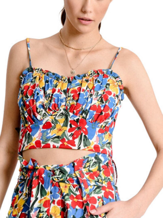 Molly Bracken Women's Summer Crop Top with Straps Floral Multicolour