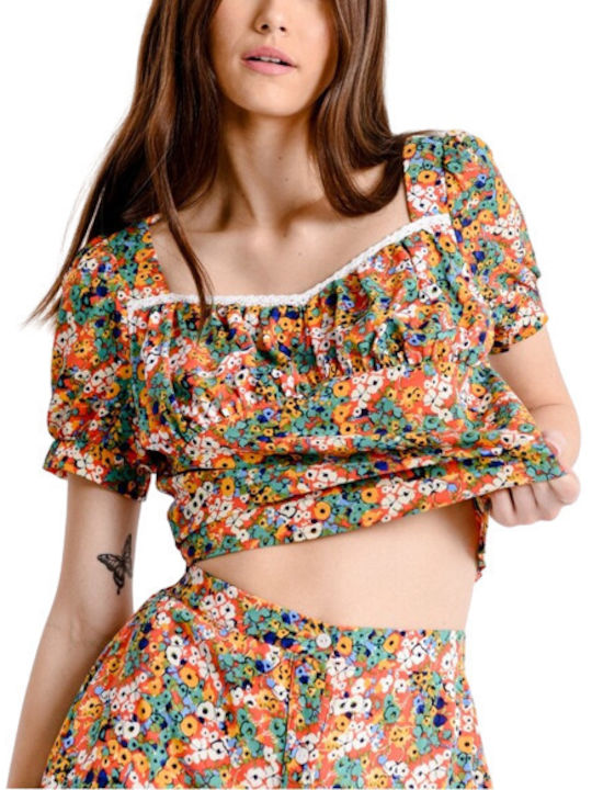 Molly Bracken Women's Summer Blouse Short Sleeve Floral Multicolor