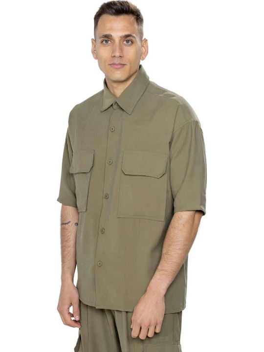 Twin Black Λινό Overshirt Χακί Twin Black Λινό Overshirt Χακί