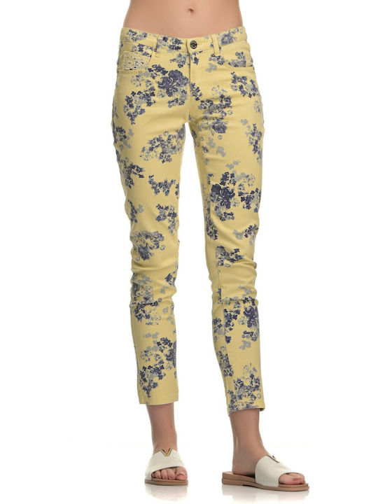 Silvian Heach Women's Fabric Trousers Floral Yellow