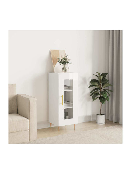 Floor Particle Board Living Room Display Cabinet with Glass White 34.5x34x90cm