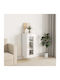 Floor Particle Board Living Room Display Cabinet with Glass White 34.5x34x90cm