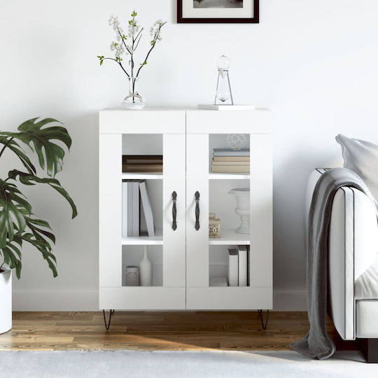 Wohnzimmer Standvitrine aus Spanplatte Weiß mit Glas 69,5 x 34 x 90 cm