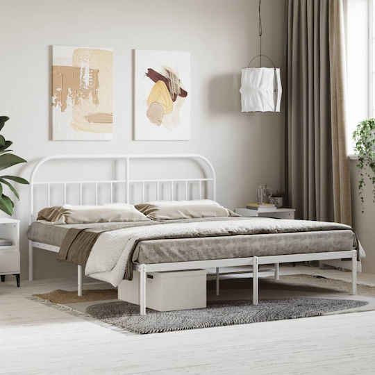 Pat King Size Metalic Alb Cu Plăci Pentru Saltea 183x213cm