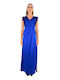 Summer Maxi Dress for Wedding Christening Satin Blue