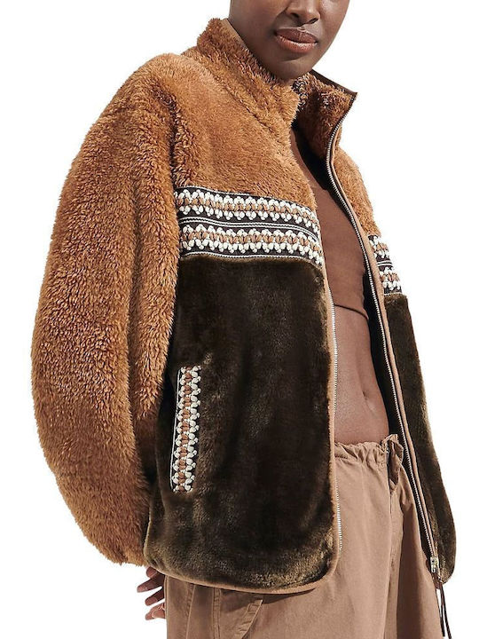 Fleece Damen Jacke in Braun Farbe
