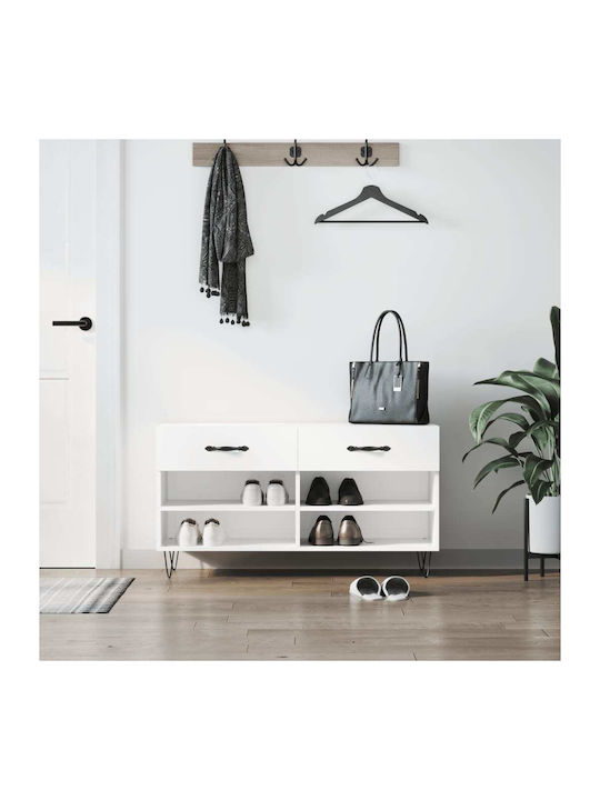 Holz Schuhschrank mit 4 Regalen Weiß L102xW35xH...