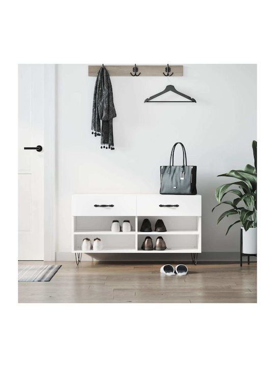 Holz Schuhschrank mit 4 Regalen Weiß L102xW35xH...