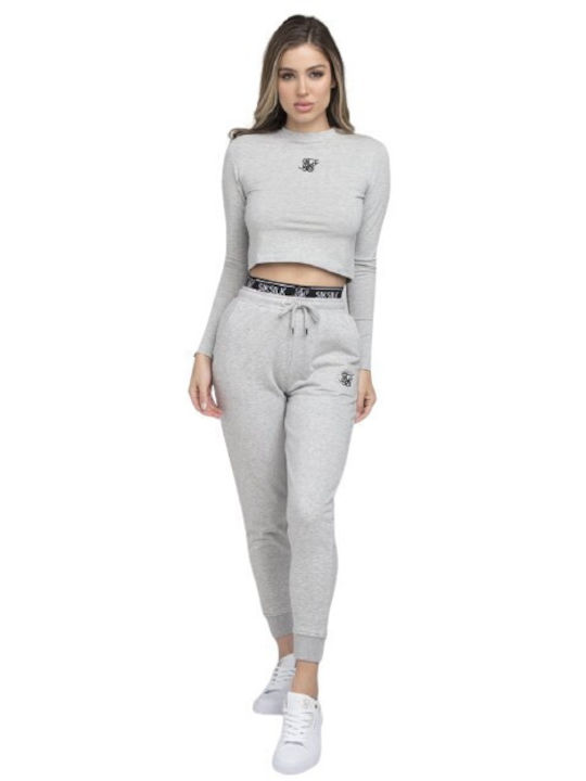 Sik Silk Damen Sportliches Crop Top Langarm Gray