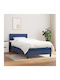 Bett Einzelbett Mit Stoff bezogen Blau mit Latten & Matratze 82x200cm