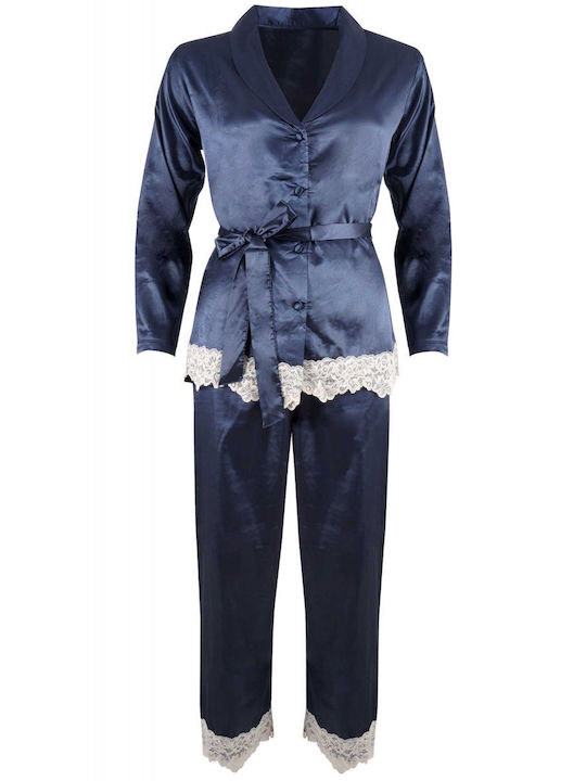 G Secret Winter Women's Pyjama Set Satin Navy Blue