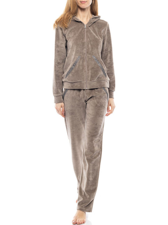 Velvet Beige Women's Sweatpants Set