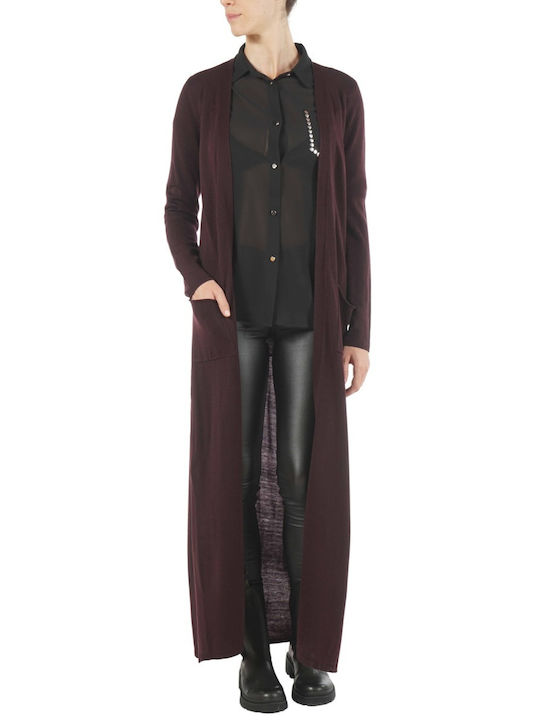 Silvian Heach Lungă Jachetă de damă tricotată în Burgundy Culoare